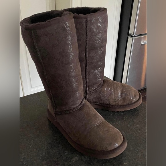 UGG Shoes - UGG Classic Tall Baroque Embossed Paisley Brown Boots #5852 - Size 6